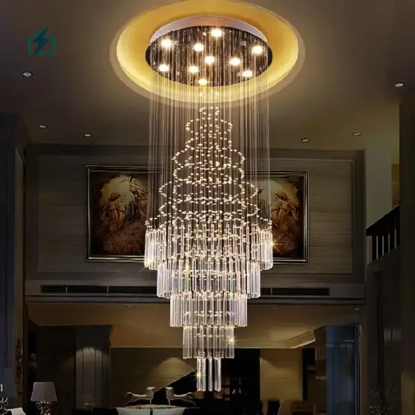Nordic Long Crystal Staircase Chandelier – Luxury LED Ceiling Light for Duplex Homes & Hotels in Ghana