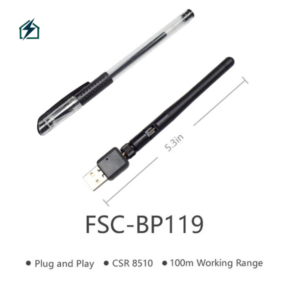 Feasycom FSC-BP119 USB Bluetooth 4.0 Dongle – 100m Wireless Audio & Data Adapter for Windows Laptop