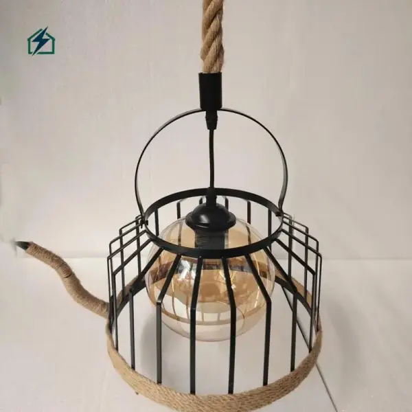 Retro Hemp Rope & Metal Pendant Lamp – Industrial Hanging Ceiling Light for Homes, Cafés & Restaurants in Ghana