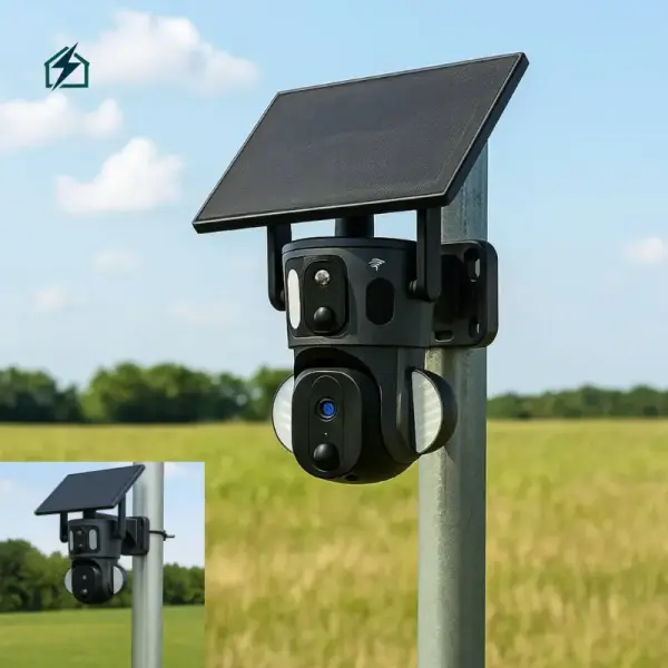 Solar Dual-Lens Outdoor Security Camera with Night Vision & Two-Way Audio – Wireless CCTV Camera for Homes & Businesses in Ghana