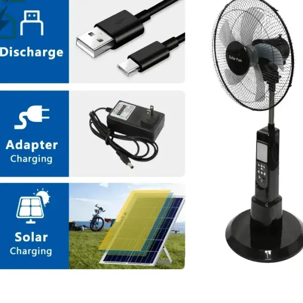SUIMING Portable Solar Fan Light Kit – 16-Inch Rechargeable Fan, LED Lantern & 6000mAh Power Bank Ghana