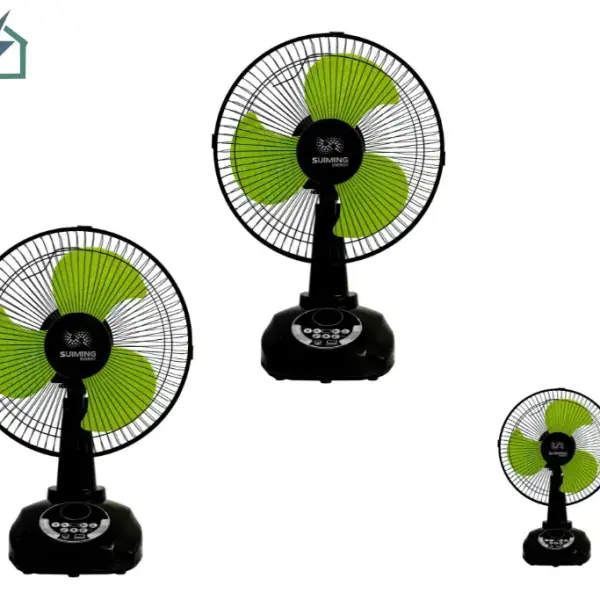 SUIMING Solar Rechargeable Table Fan – 12 Inch Fan with LED Light & USB Phone Charging Ghana