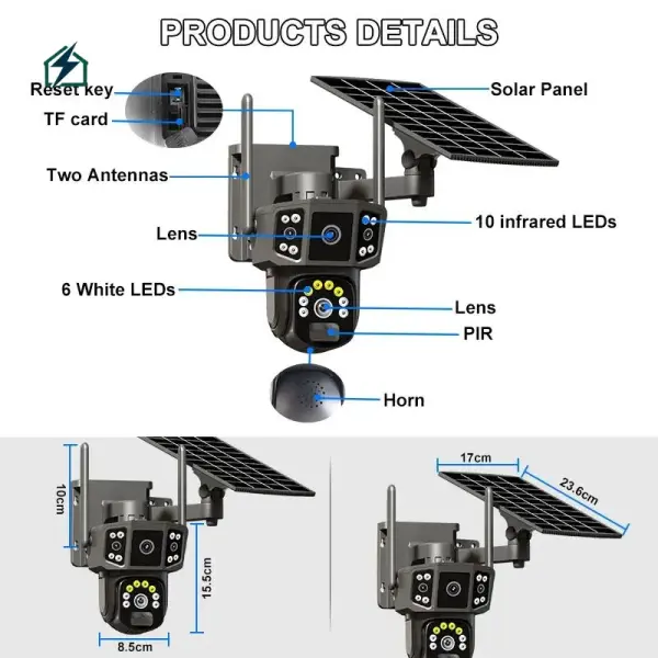V380 Solar Bullet & Dome Hybrid Security Camera – Wireless PTZ Outdoor Wi-Fi CCTV Camera for Homes & Businesses in Ghana