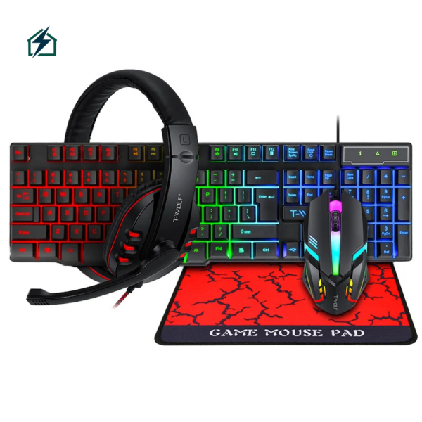 4-in-1 RGB Gaming Keyboard, Mouse & LED Headset Combo – Wired USB Interface for PC Gamers